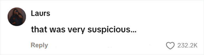 Screenshot of a comment from a user saying, that was very suspicious, about the mom's reaction.