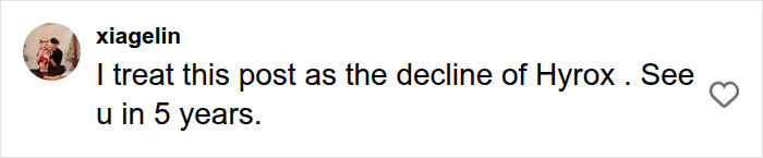HYROX CEO backlash: User comment interpreting the post as a sign of Hyrox's decline after the race incident.