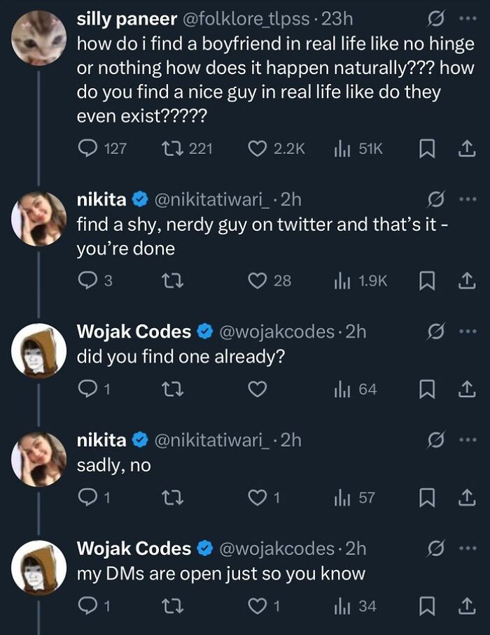 Twitter conversation about finding a boyfriend by starry-eyed lovers