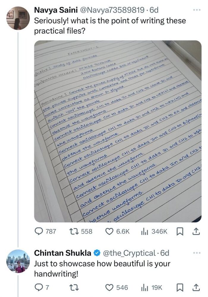 Handwritten practical files with beautiful handwriting showcased on Twitter