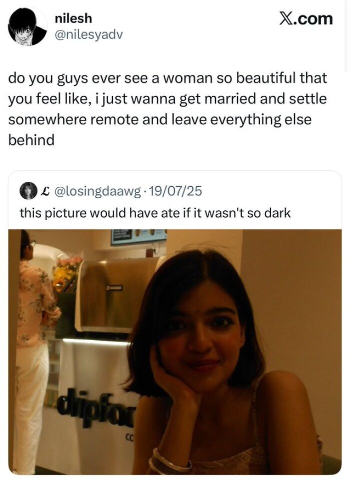 Tweet admiring a beautiful woman wanting marriage and quiet life