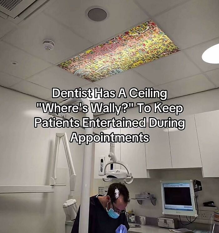 Dentist office ceiling has Where's Wally design to entertain patients during appointments
