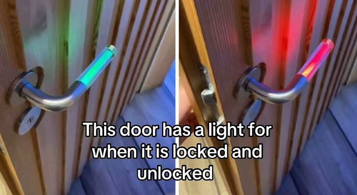 Door handle with light indicator for locked and unlocked status