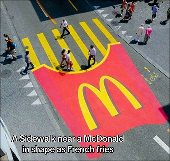 Sidewalk painted like McDonald's French fries for creative street design