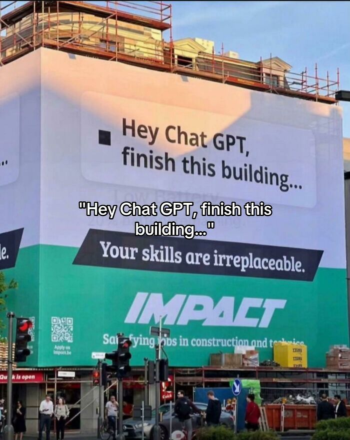 Building advertisement with message to Chat GPT showcasing clever design in construction