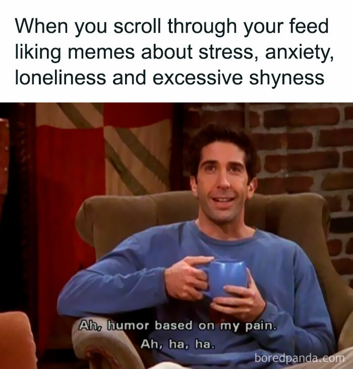 Humorous memes for introverts featuring Joey from Friends reacting to pain-based humor.