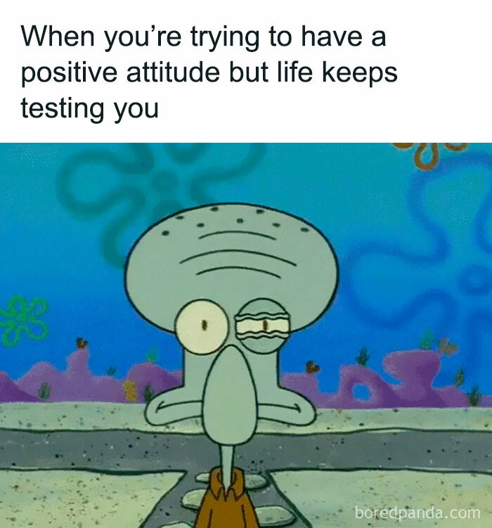 Squidward looking stressed with a twitching eye, representing funny memes for introverts.