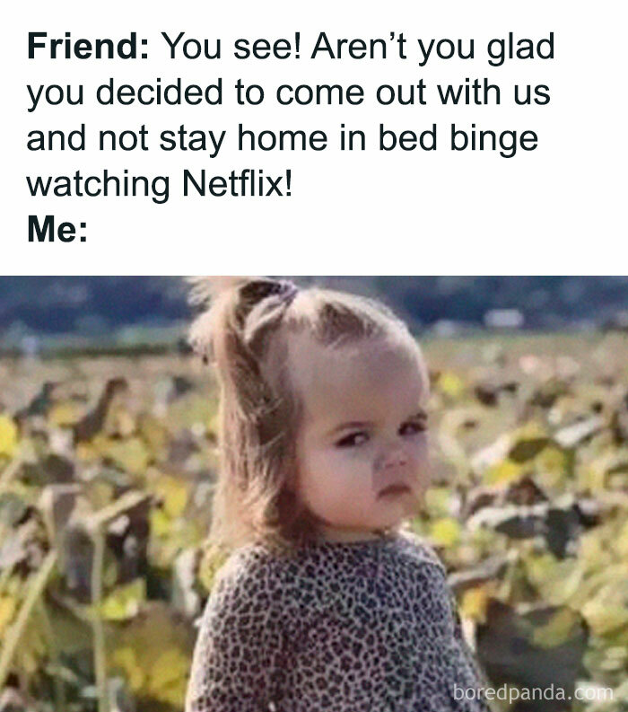 Unimpressed toddler looking annoyed, representing relatable memes for introverts.