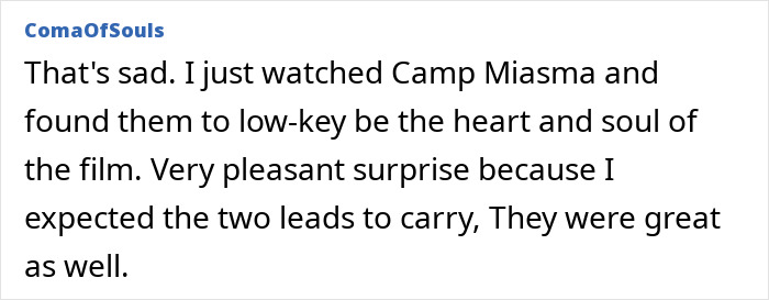 A viewer expressing how a trans actor was the heart and soul of Camp Miasma A viewer expressing how a trans actor was the heart and soul of Camp Miasma