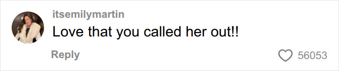Social media comment praising the innocent shopper for calling out the Karen.