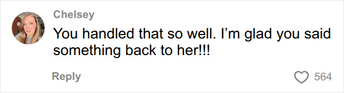 An online comment praising a shopper for standing up to a Karen.