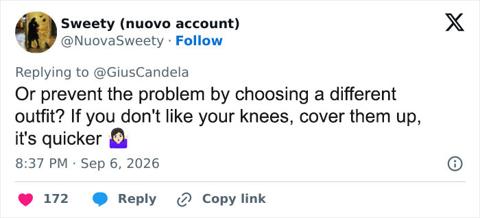 Sweety's tweet suggesting a different outfit for Laura Pausini, in the context of Instagram versus reality.