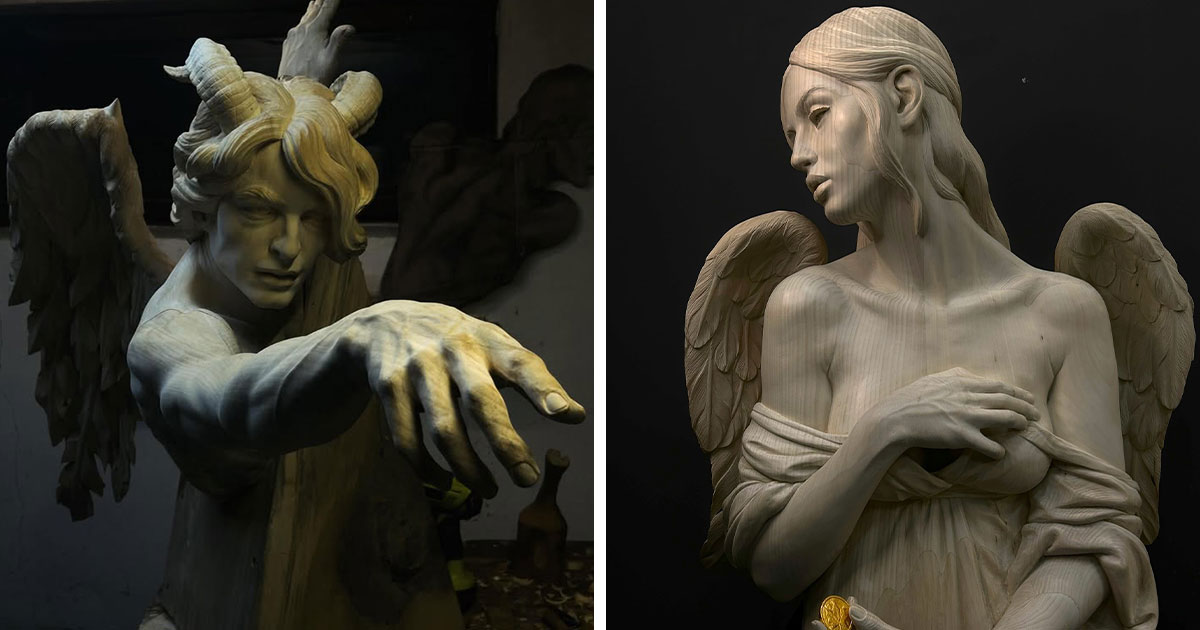 キリスト教関連　木の板をくり抜き、凹凸あり。 30 Incredibly Lifelike Wooden Sculptures Of Angels And Saints By