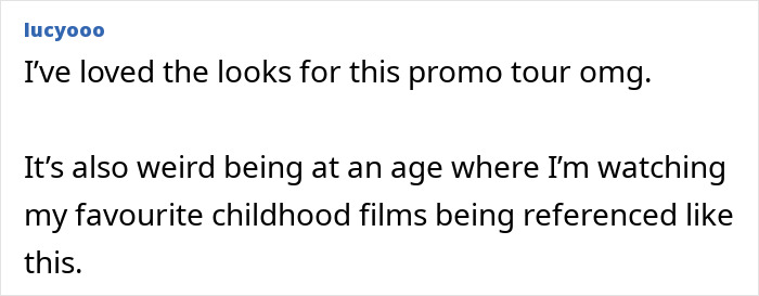Fan praises Hollywood star's promo tour looks referencing childhood films