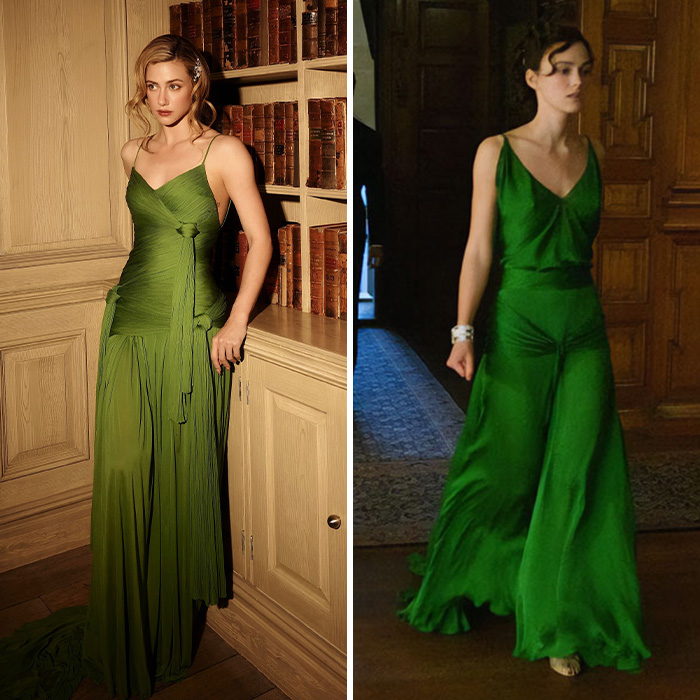 Hollywood star recreates iconic movie looks in elegant green gown