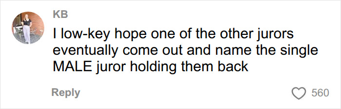 A user comment from KB, hoping one of the jurors names the male juror holding back the verdict in the Lindsay Clancy trial. A user comment from KB, hoping one of the jurors names the male juror holding back the verdict in the Lindsay Clancy trial.