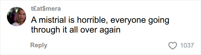 A comment from t£at$mera expressing frustration about the mistrial in the Lindsay Clancy trial. A comment from t£at$mera expressing frustration about the mistrial in the Lindsay Clancy trial.