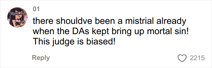 A social media comment about the Lindsay Clancy trial, criticizing the judge and mentioning the mistrial after the jury failed to reach a verdict. A social media comment about the Lindsay Clancy trial, criticizing the judge and mentioning the mistrial after the jury failed to reach a verdict.