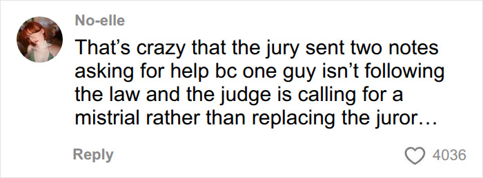 A comment regarding the Lindsay Clancy trial, expressing surprise about the mistrial and the jury's inability to reach a verdict. A comment regarding the Lindsay Clancy trial, expressing surprise about the mistrial and the jury's inability to reach a verdict.