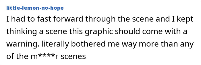 Viewer comment calling for trigger warning in Lizzie Borden series graphic scene Viewer comment calling for trigger warning in Lizzie Borden series graphic scene