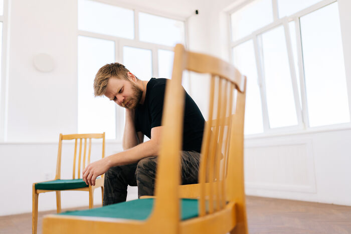 A man looking distressed, reflecting on 20 years in a marriage and how something switched.