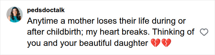 Comment grieving mother's life lost during childbirth, sympathy to star athlete and daughter