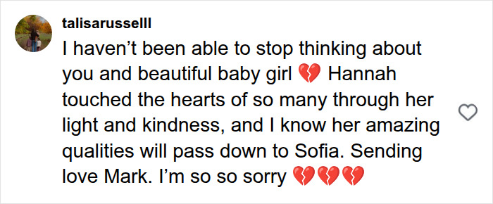 Comment remembering star athlete's wife, sending love and sympathy after childbirth tragedy