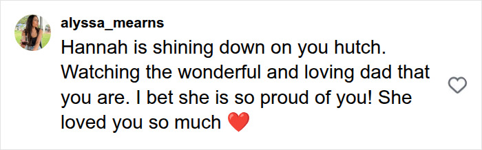 Comment expressing love and pride for star athlete's wife after tragic loss
