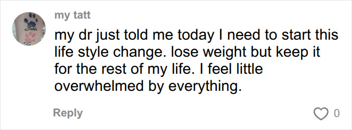 A user comments about starting a life style change to lose weight, feeling overwhelmed by the Mediterranean Diet Study.
