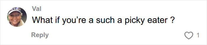 A social media user asking about being a picky eater in relation to the Mediterranean diet study.