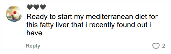 A social media user starting the Mediterranean diet for fatty liver after a diet study.