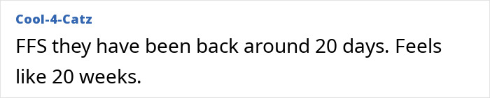 A comment reflecting on Meghan Markle's recent return to the UK and the perception of time passing since her latest complaint. A comment reflecting on Meghan Markle's recent return to the UK and the perception of time passing since her latest complaint.