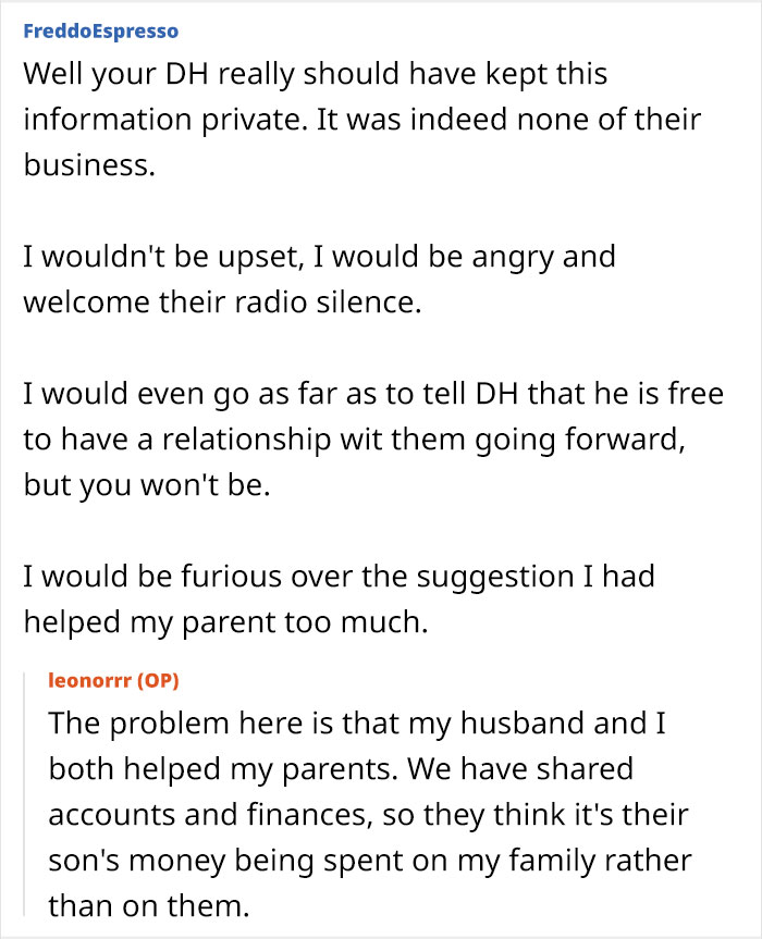 Screenshot of online comments about a woman getting the shock of her life and her MIL's anger.