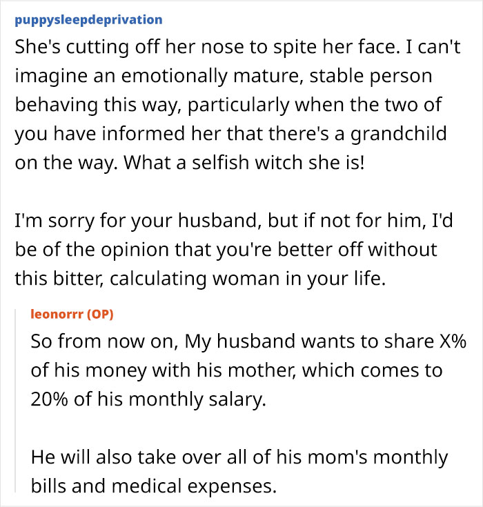 Screenshot of comments discussing the woman getting the shock of her life from her MIL's anger.