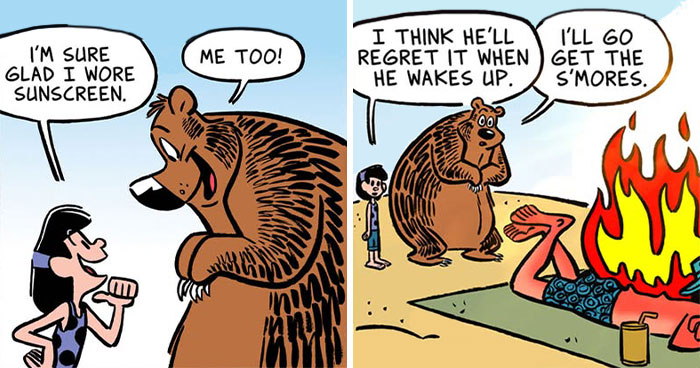 This Cartoonist Imagines A Family Living With A Lovable Bear Who Is Afraid Of Almost Everything (40 Comics)