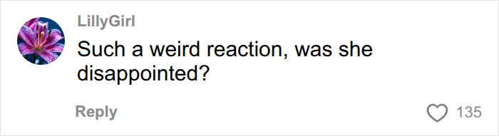 A social media comment questioning the mom's reaction during the press conference.