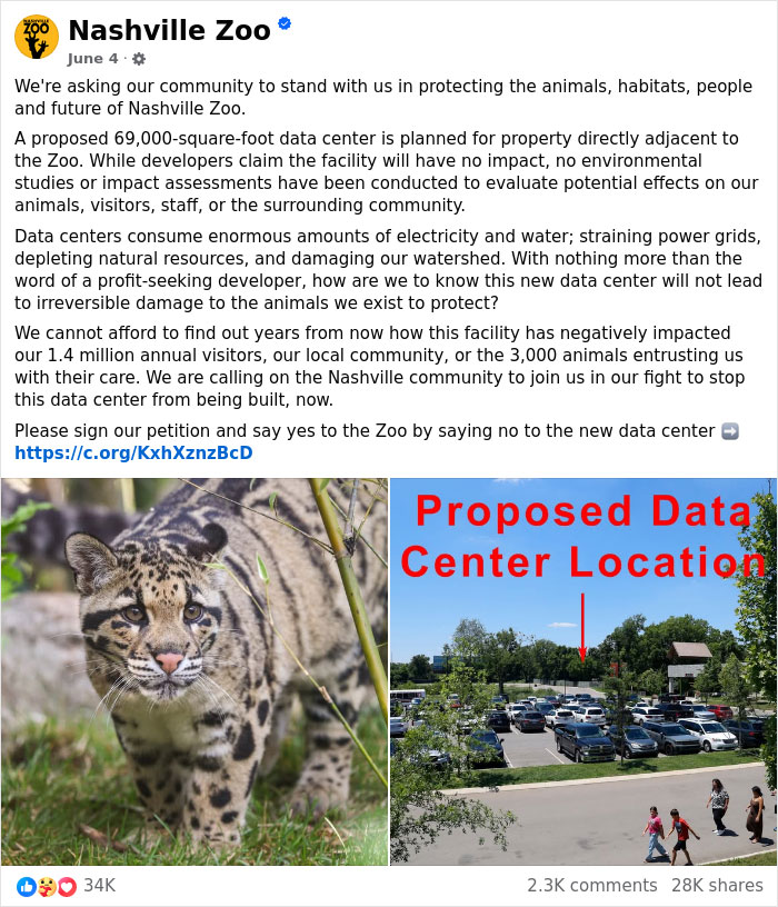Nashville Zoo: A clouded leopard and the proposed data center location, highlighting the Nashville Zoo's fight against AI infrastructure near endangered animals.