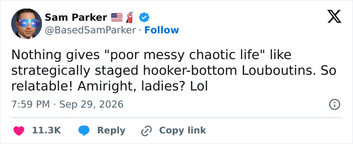 A tweet by Sam Parker pointing out specific details in the Erika Kirk photo A tweet by Sam Parker pointing out specific details in the Erika Kirk photo
