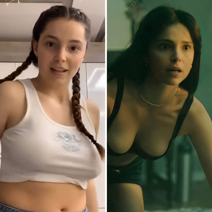 Side-by-side comparison of a Hollywood rising star before and after her transformation, showing the reality of fame. Side-by-side comparison of a Hollywood rising star before and after her transformation, showing the reality of fame.