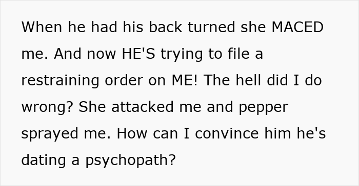 A Reddit post about a physical altercation with the ex-boyfriend's new partner after an open relationship split A Reddit post about a physical altercation with the ex-boyfriend's new partner after an open relationship split