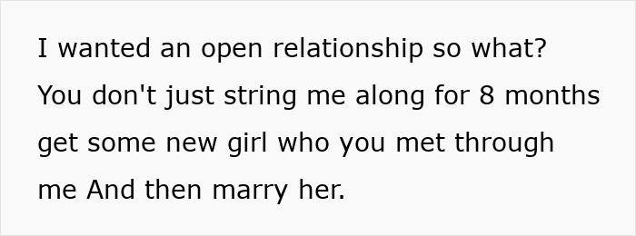 A social media post about the consequences of asking for an open relationship A social media post about the consequences of asking for an open relationship