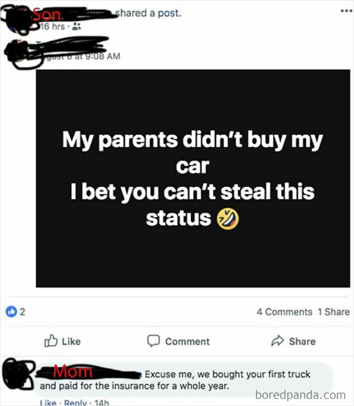 A son's social media post claiming to buy his own car, refuted by his mom, revealing what happens when you lie on social media.