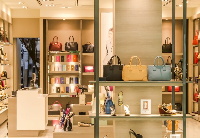 Display shelves in a luxury designer boutique