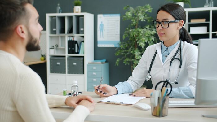 A doctor consults a patient about various health symptoms that terrify doctors.