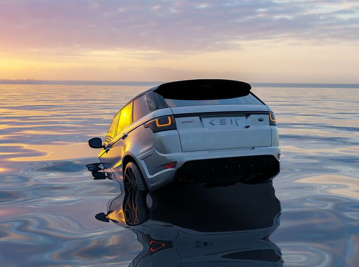 A white SUV is submerged in calm water at sunset, reflecting the wild ways someone's life story could come to an unexpected end.