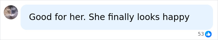 A comment bubble stating, Good for her. She finally looks happy, regarding Katie Holmes and her new boyfriend. A comment bubble stating, Good for her. She finally looks happy, regarding Katie Holmes and her new boyfriend.