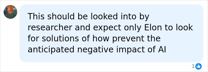 A social media comment suggesting researchers and Elon Musk find solutions for AI's negative impact, linked to Stephen Hawking's warning. A social media comment suggesting researchers and Elon Musk find solutions for AI's negative impact, linked to Stephen Hawking's warning.