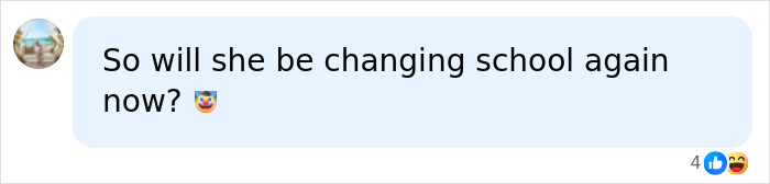 A social media comment reading: So will she be changing school again now?, relating to Meghan Markle's new life in UK. A social media comment reading: So will she be changing school again now?, relating to Meghan Markle's new life in UK.