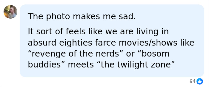 User post comparing the current situation of sorority sisters to an absurd eighties farce movie.