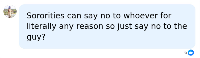 Social media comment questioning the decision-making process of sororities regarding admission.